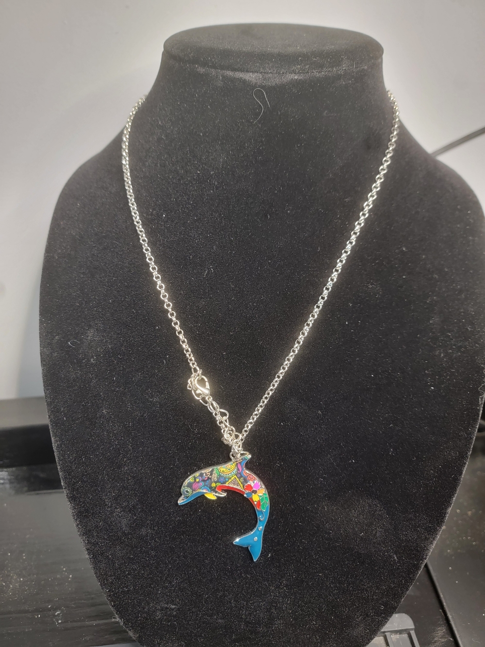 Colorful Enamel Dolphin Pendant Necklace - Silver Chain